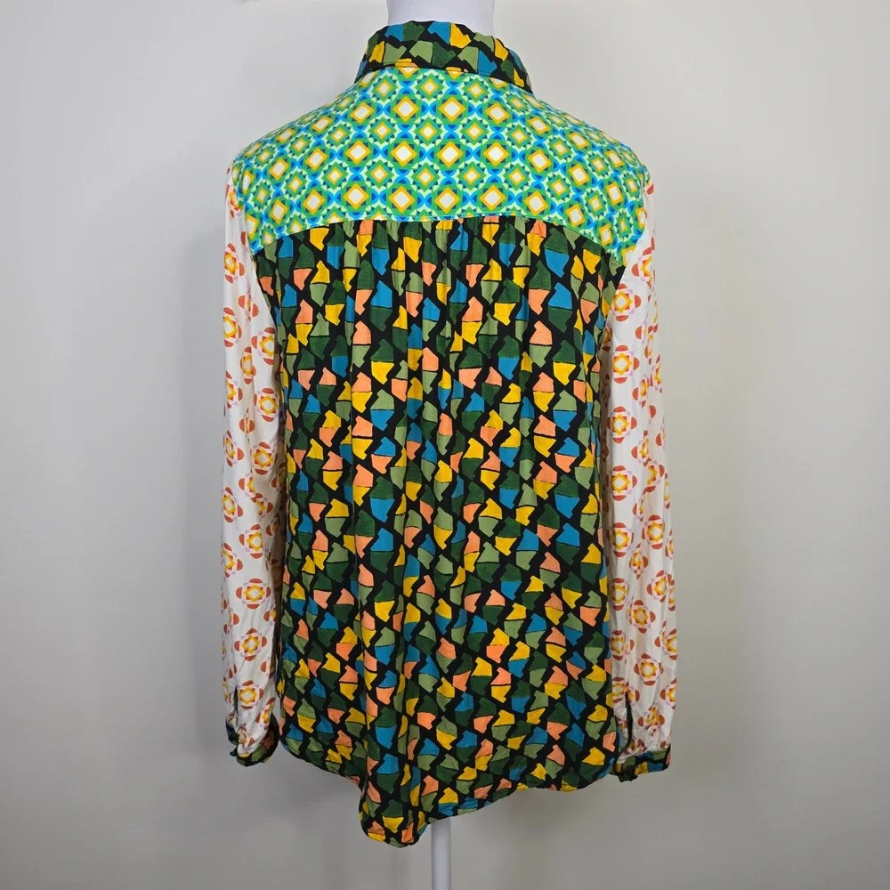 Maeve by Anthropologie Mixed Print Patchwork Button Down Shirt Multicolor Medium
